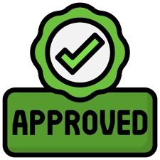 Green approved badge with checkmark