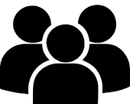 Black three-person group icon silhouette